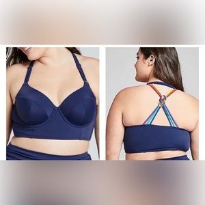 Cacique/Lane Bryant swim/bikini top. Size 40D. Navy blue with rainbow accent
